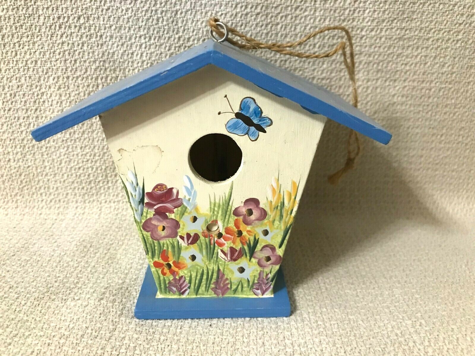 Bird House Wood Blue Hanging Home Decor, Fairy Garden, Crafts NEW (B43)
