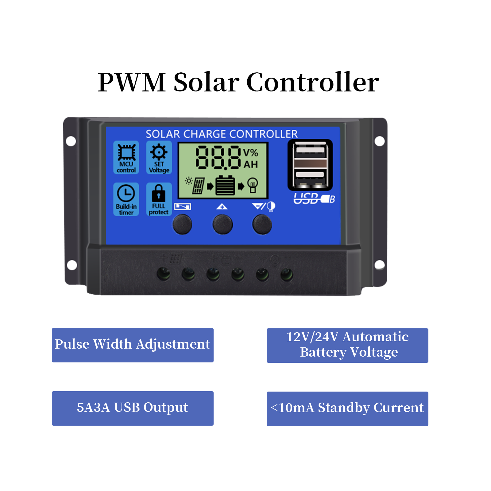 30A Solar Panel Battery Charge Controller LCD Regulator 12V/24V Auto Dual USB US