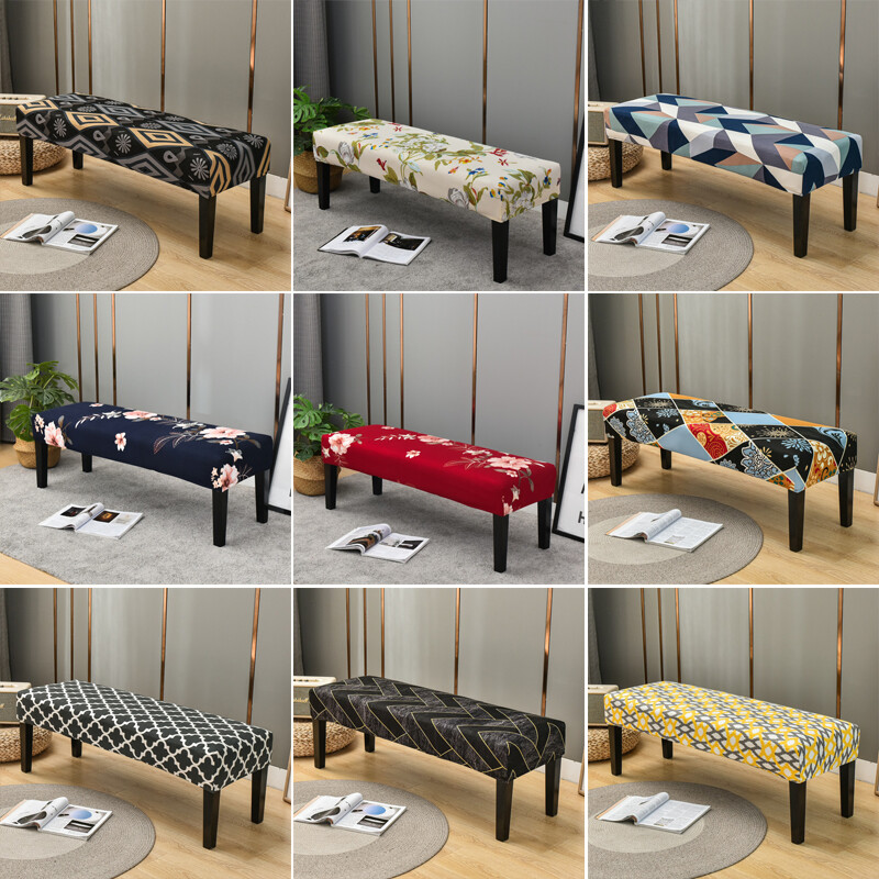 Stretch Printed Dining Bench Cover Long Bench Stool Slipcover Seat Protector