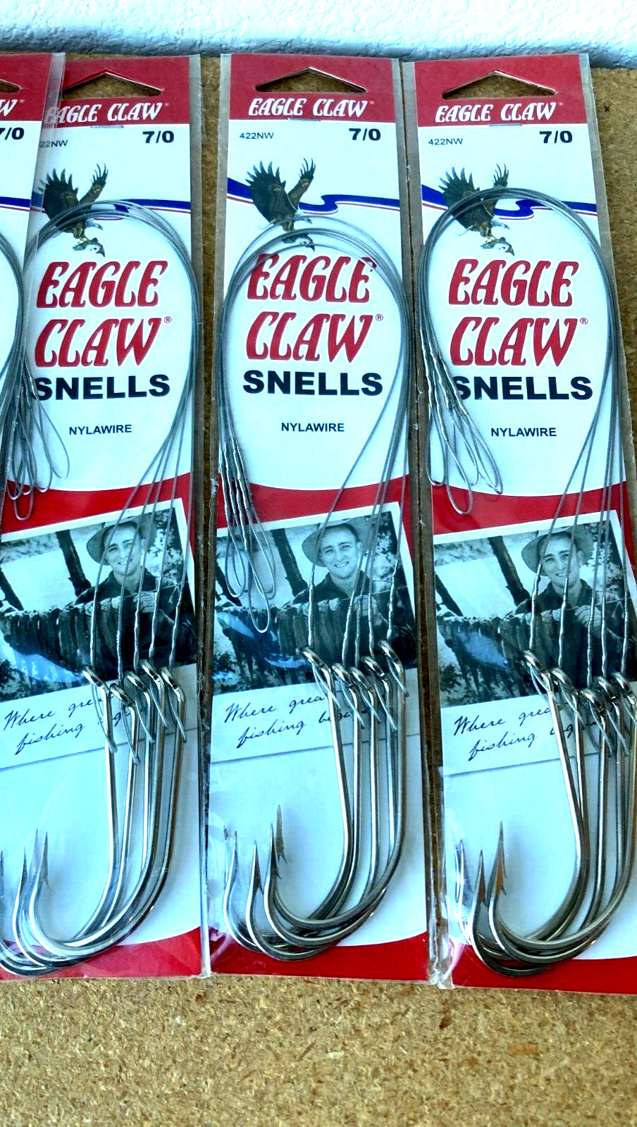 3 Packs Eagle Claw Nylawire Snells 422NW 7/0 FREE FAST SHIPPING 18 hooks total