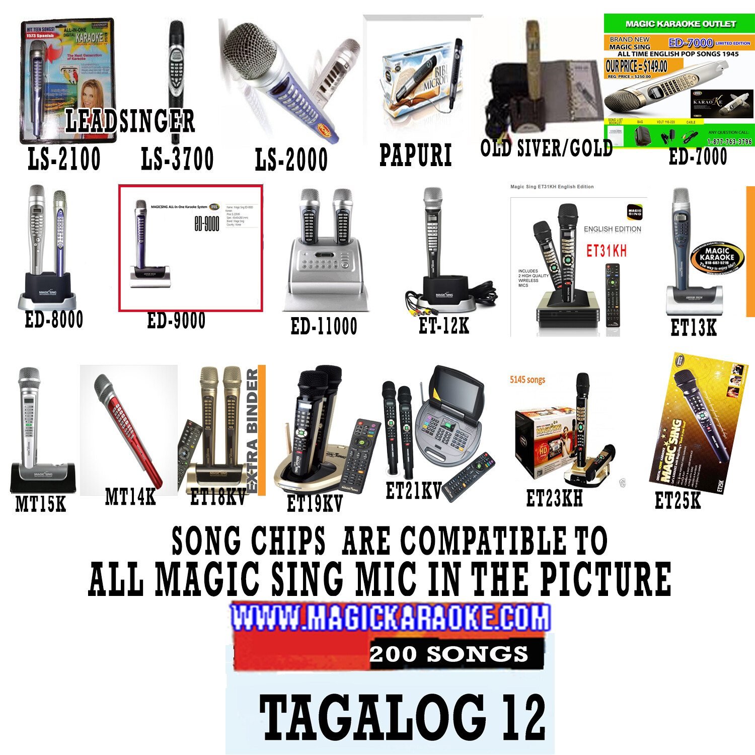 Tagalog 12 NEWest OPM POP Chip Magic Sing karaoke Microphone MIC