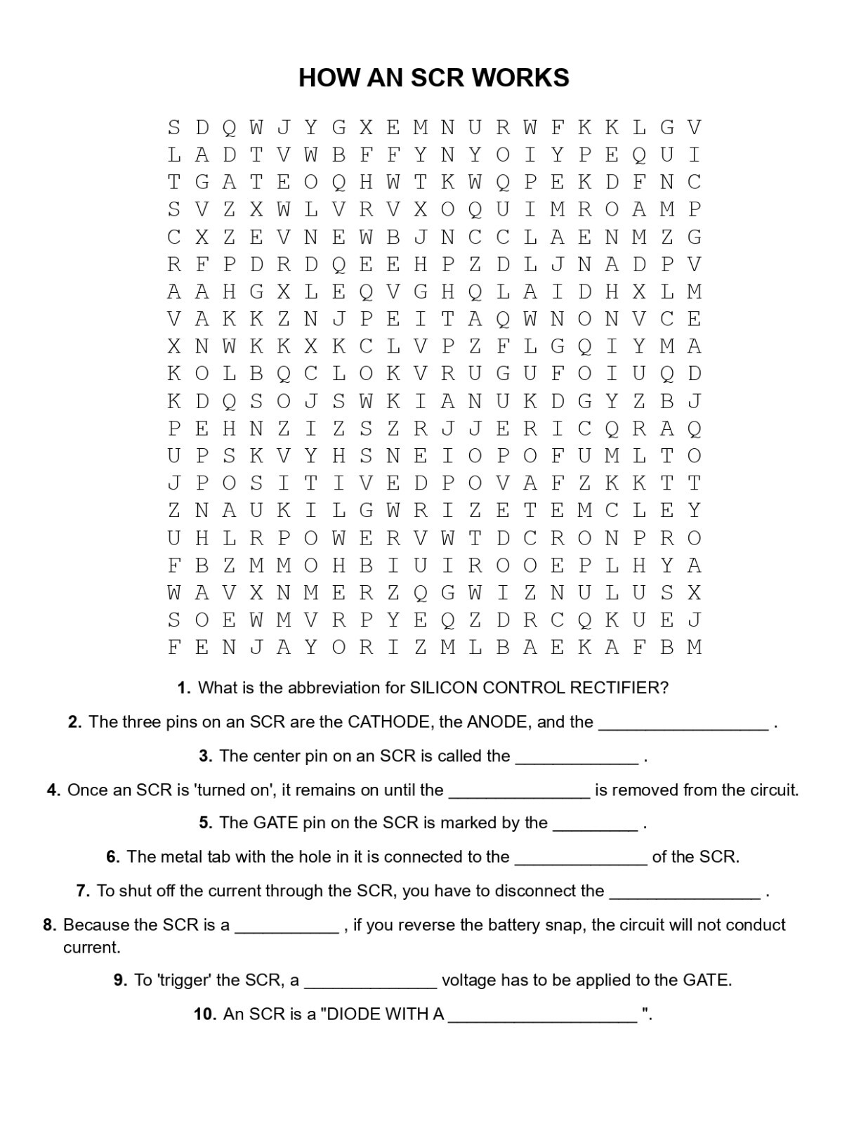 5th Grade- Lesson Plan #Exp07 "HOW AN SCR WORKS" Science-Electronics