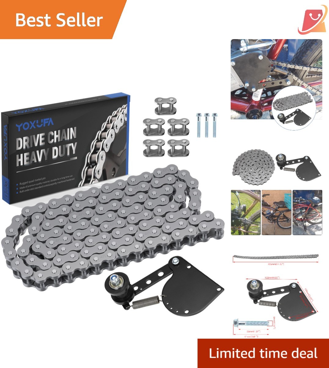 415H Chain 110L Links with Tensioner for 2 Stroke Motorized Bicycle Heavy Duty