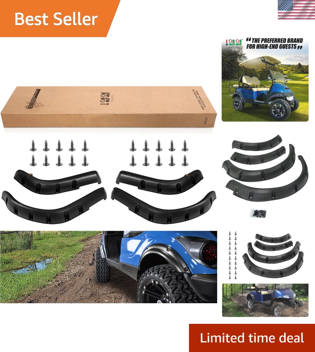 Golf Cart Accessories 4-PCS Fender-Flares Front & Rear for EZGO RXV 2008-2015...