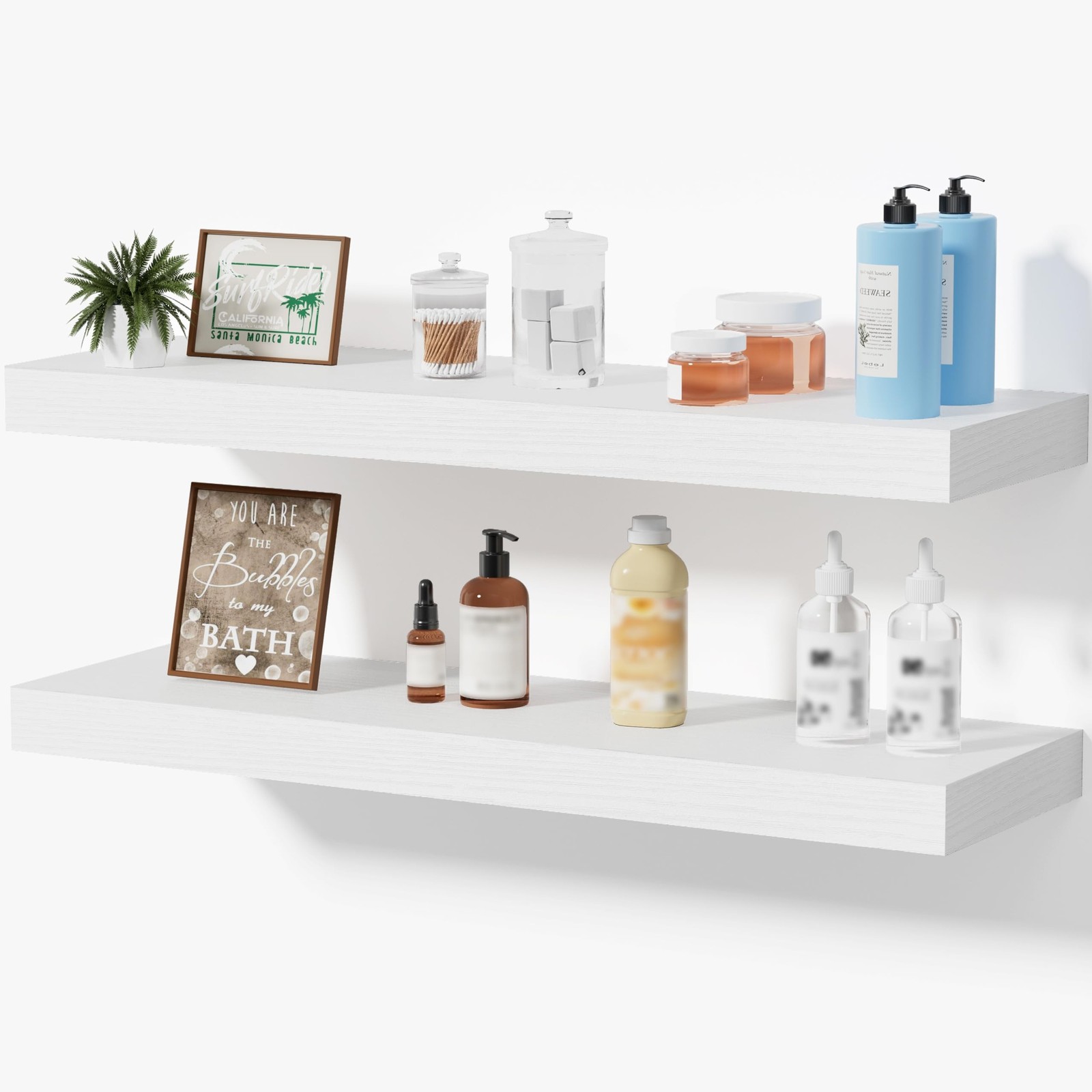 Mifurn White Floating Wall Shelves, 24 Inch Bathroom Shelf Set Of 2 ZSHB00001