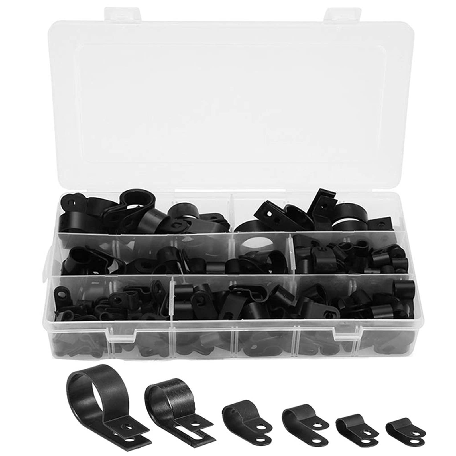 Orgrimmar 200 Pcs Black Nylon Plastic R-Type Cable Clamps 3/16" 1/4"