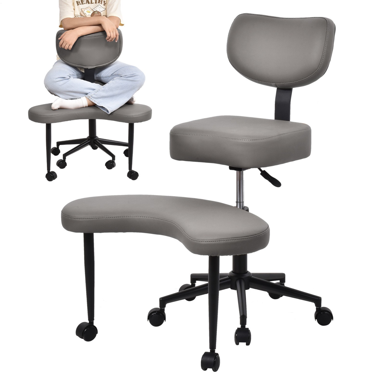 Criss Cross Desk Chair ADHD Meditation Kneeling Yoga Seat Gray