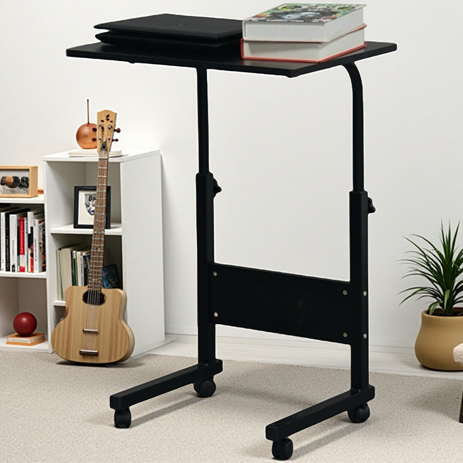 Rolling Laptop Desk - Adjustable Height Black 23.62" Tabletop Portable