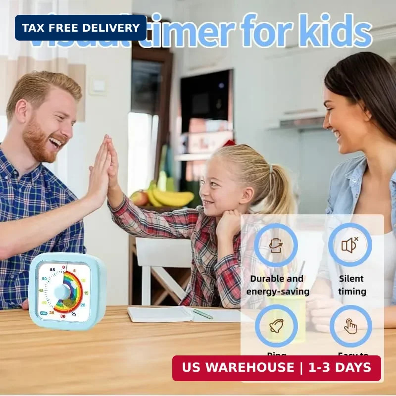 60 Minute Visual Timer for Kids and Adults, Non-Ticking Kids Timer, Visual Count