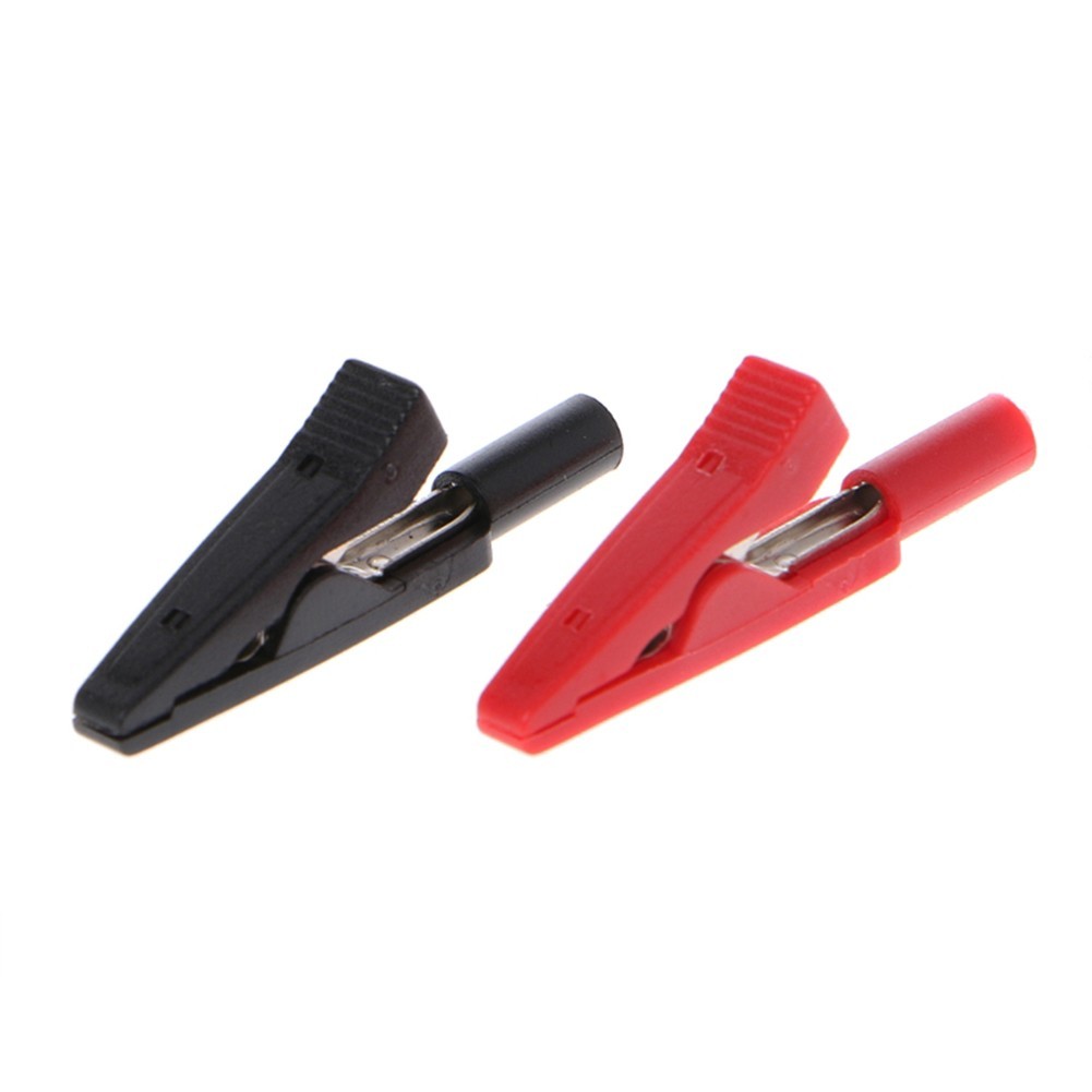 2Pcs Insulated for Alligator Clip 2mm Banana Female Adapter Meter Test Black+Red