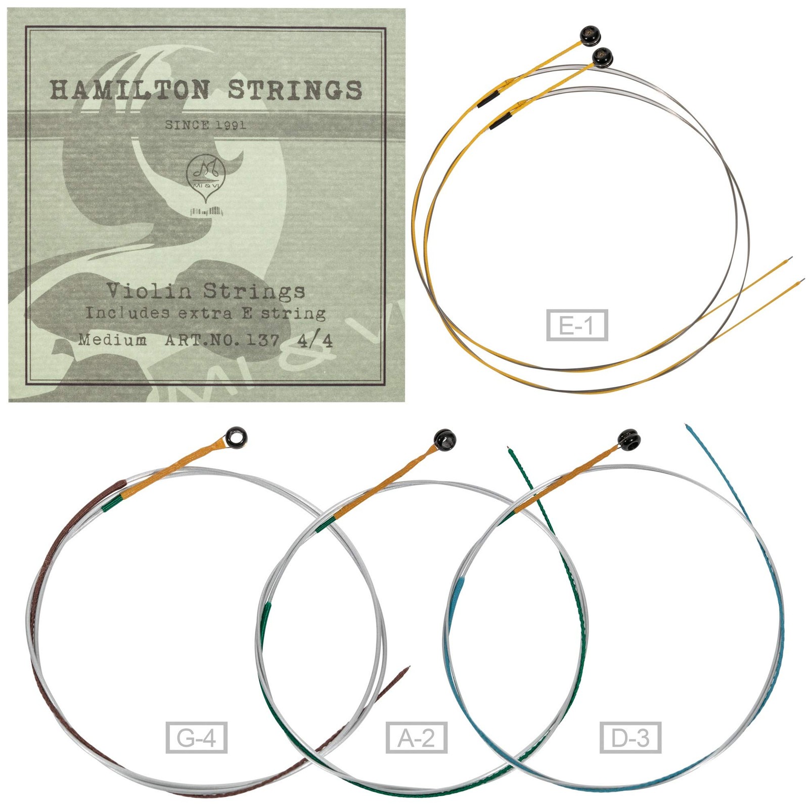 Hamilton Violin Strings 1/2 & 2/4 Set (GDAE) + Extra E - Germany Steel