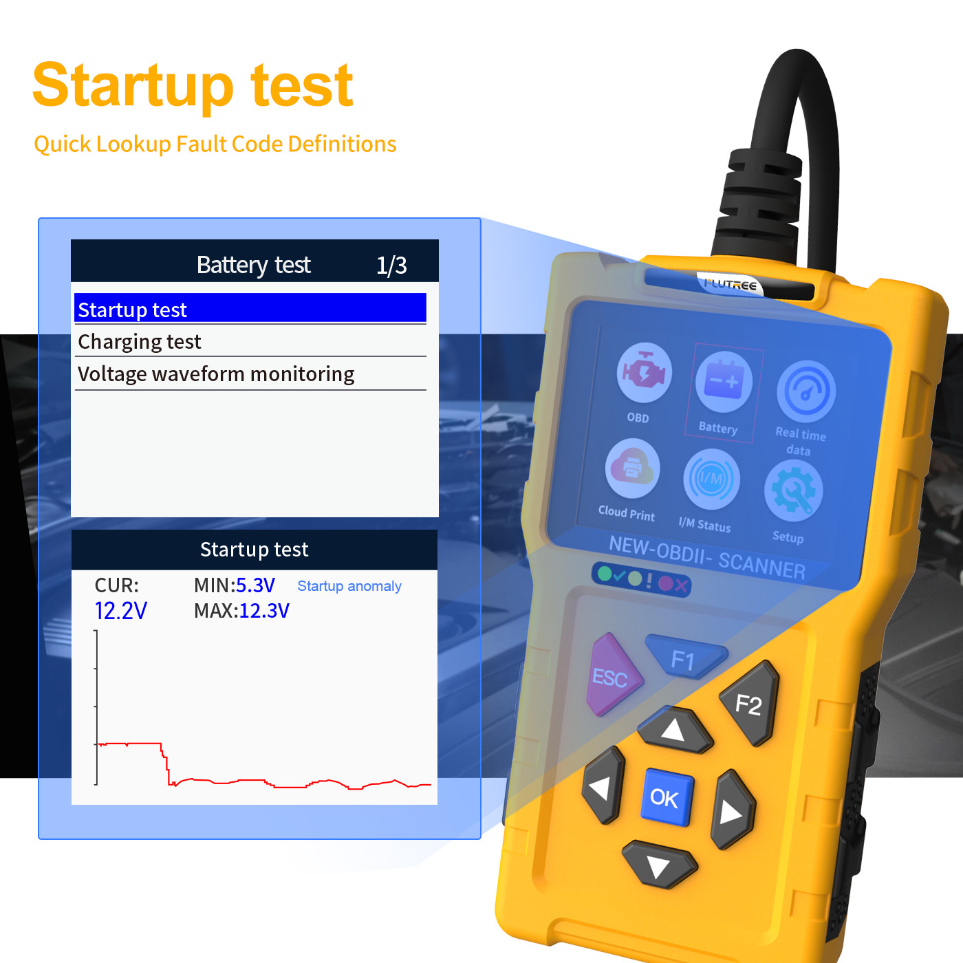 Automotive OBD2 Scanner Diagnostic Tool Check Engine Code Reader Battery Tester