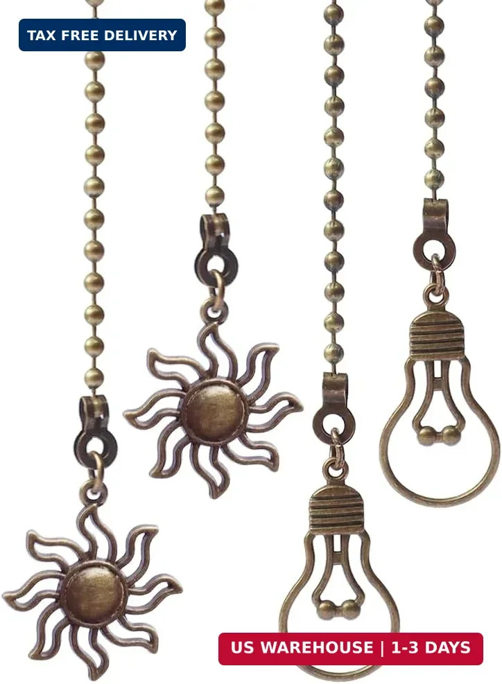 4 Pack Ceiling Fan Pull Chain, 12 Inch Pull Chains Extension, Fan and Bulb Shape