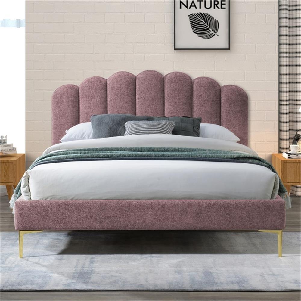 Pemberly Row Modern Fabric Upholstered Queen Platform Bed in Ash Rose Pink