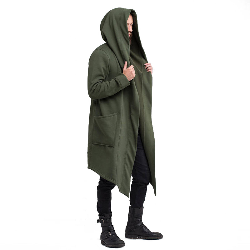 Mens Hoodie Long Cloak Cape Jacket Cardigan Hooded Trench Coat Casual Outwear ⇖