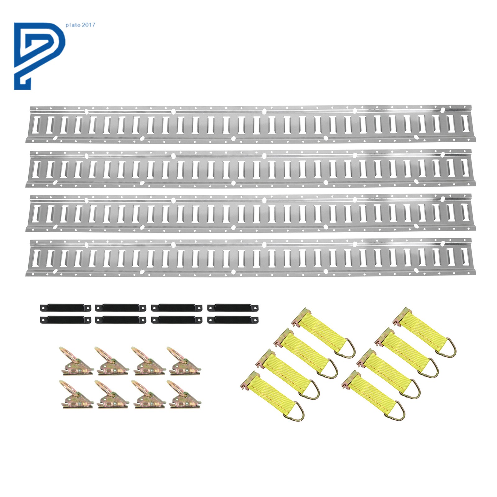 28PCS 4× 5' E-Track Rails with 8× Caps 8× Straps 8× O-Rings Tie Down Kit