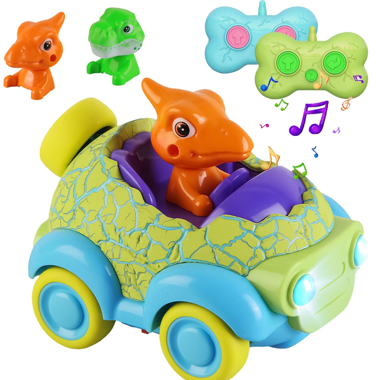 2PC Dinosaur Remote Control Cars with Light Music Rechargeable RC Cars Kids Gift
