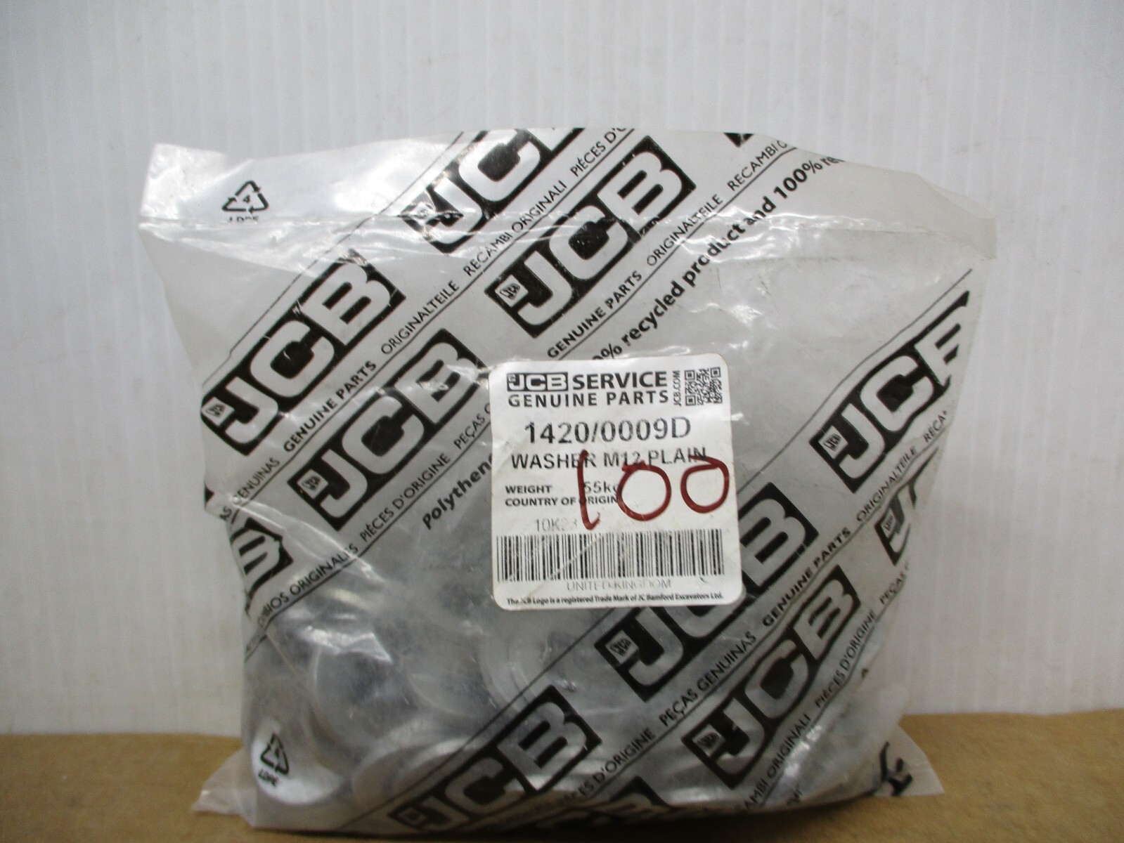 GENUINE JCB M12 PLAIN WASHER 1420/0009D BAG OF 100