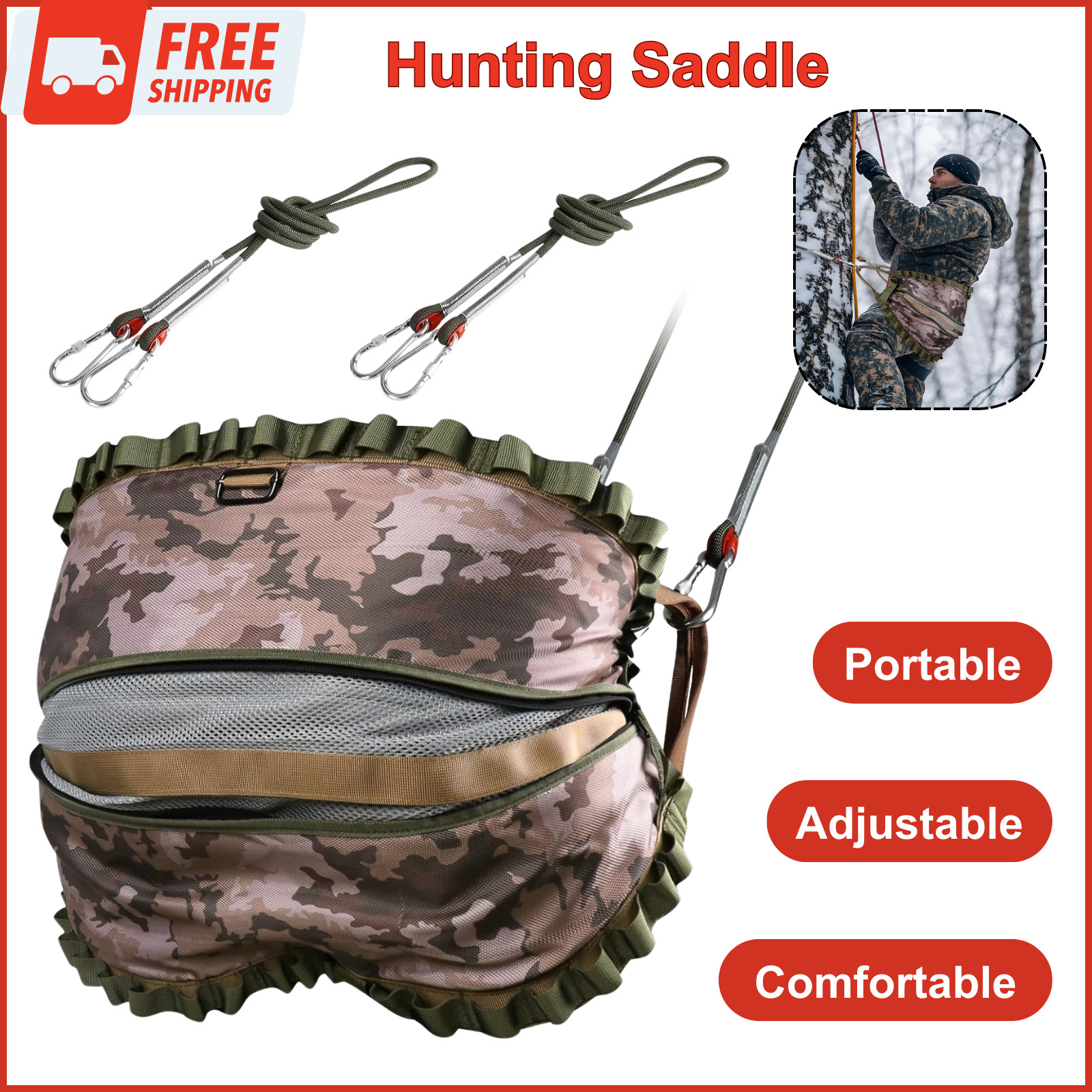 Hunting Saddle Hunting, Tree Saddle Kit, Hammock Lightweight, Camo Adjustable