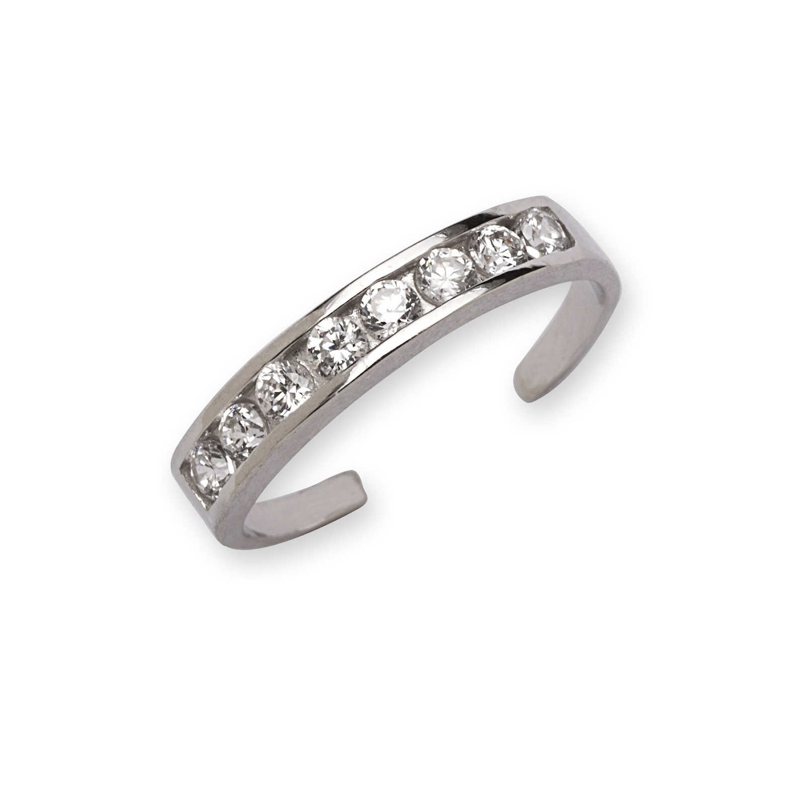Solid 14k Gold Channel set Round CZ Simulated Diamond Adjustable Toe Ring -