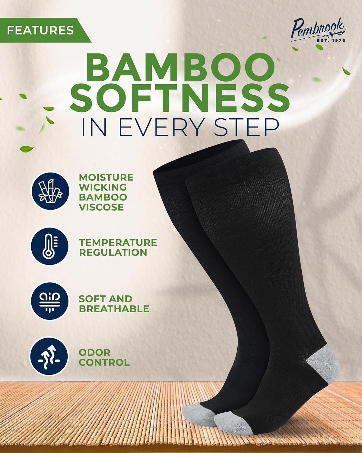 Pembrook 3 Pairs Plus Size Compression Socks Wide 3X-Large, Black - 3