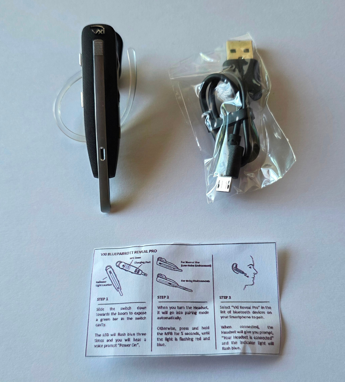 Unused Original Black BlueParrott Reveal Pro Mono Headset with Cable in Bulk Pkg