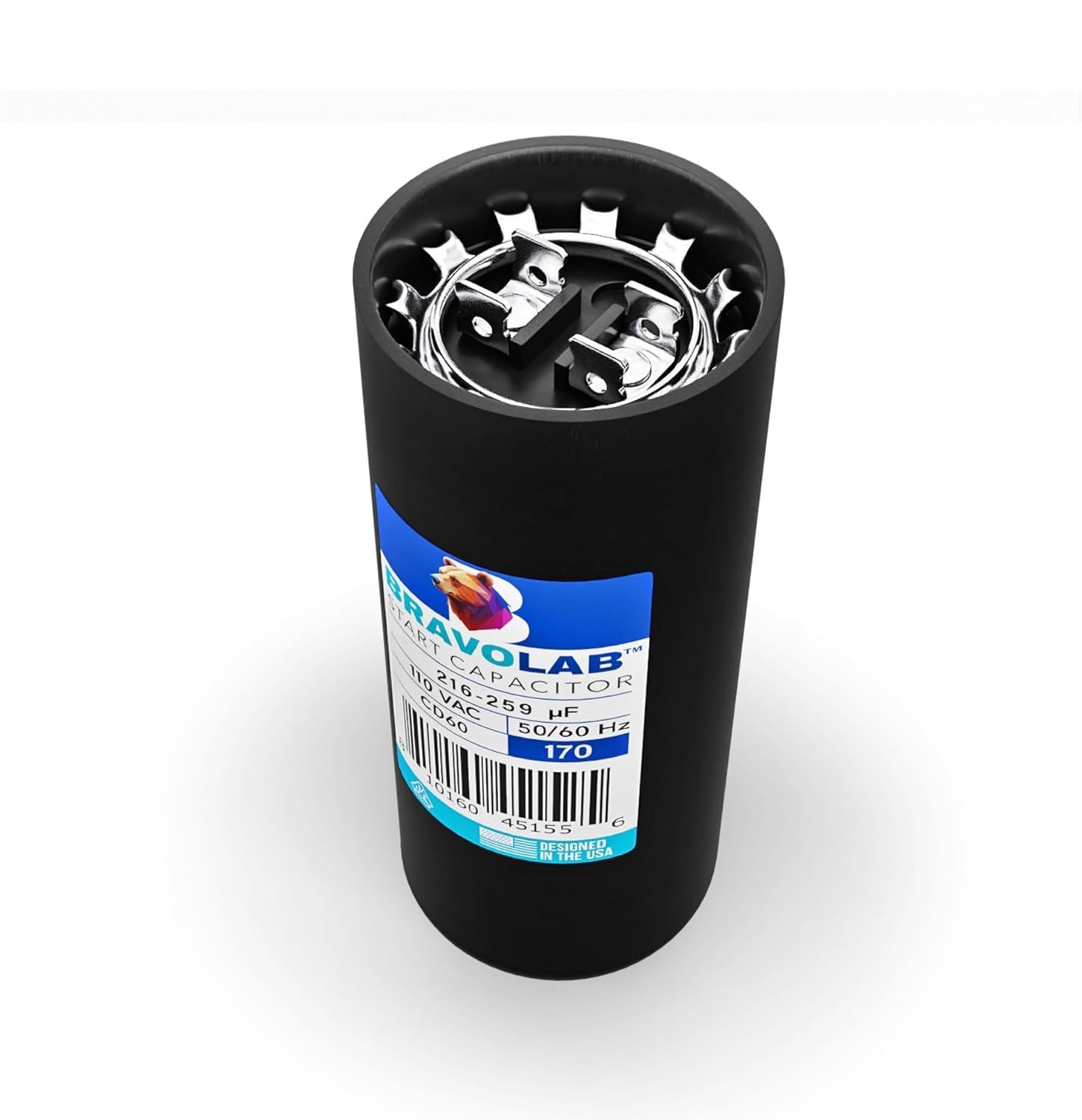 Universal Start Capacitor CD 60 for Electric Motors of 216-259 uF MFD, 110 VAC