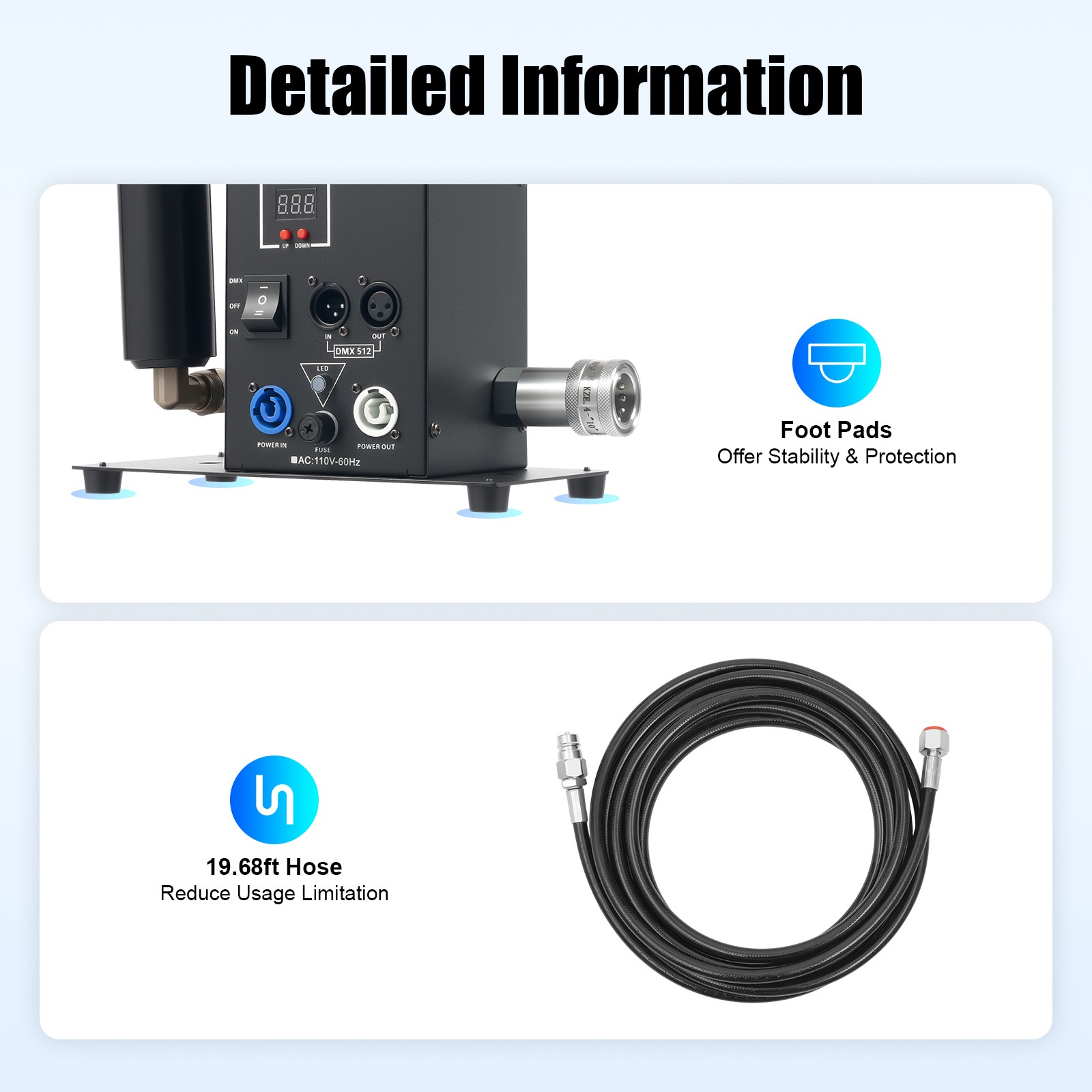 2-Nozzle CO2 Column Fog Machine CO2 Cannon Stage Smoke Effect DMX512 w/20ft Hose