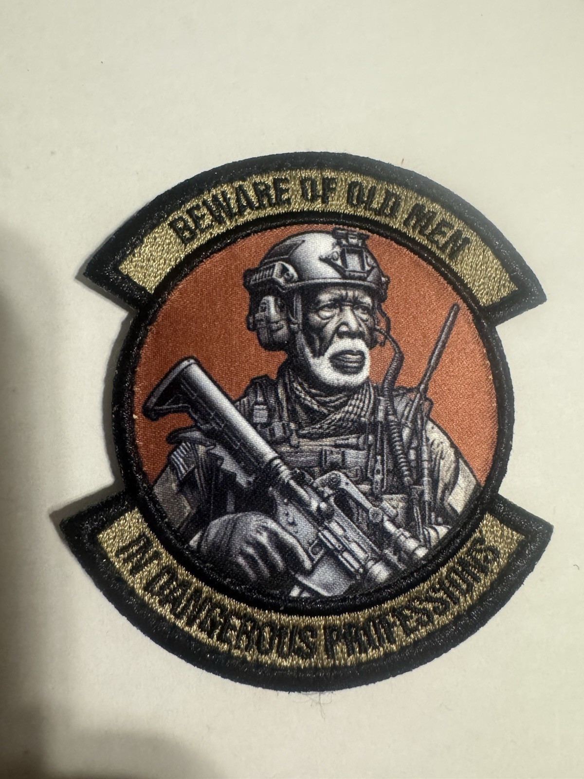 Beware Of Old Men In Dangerous Professions Patch Hook Loop 3 Inch