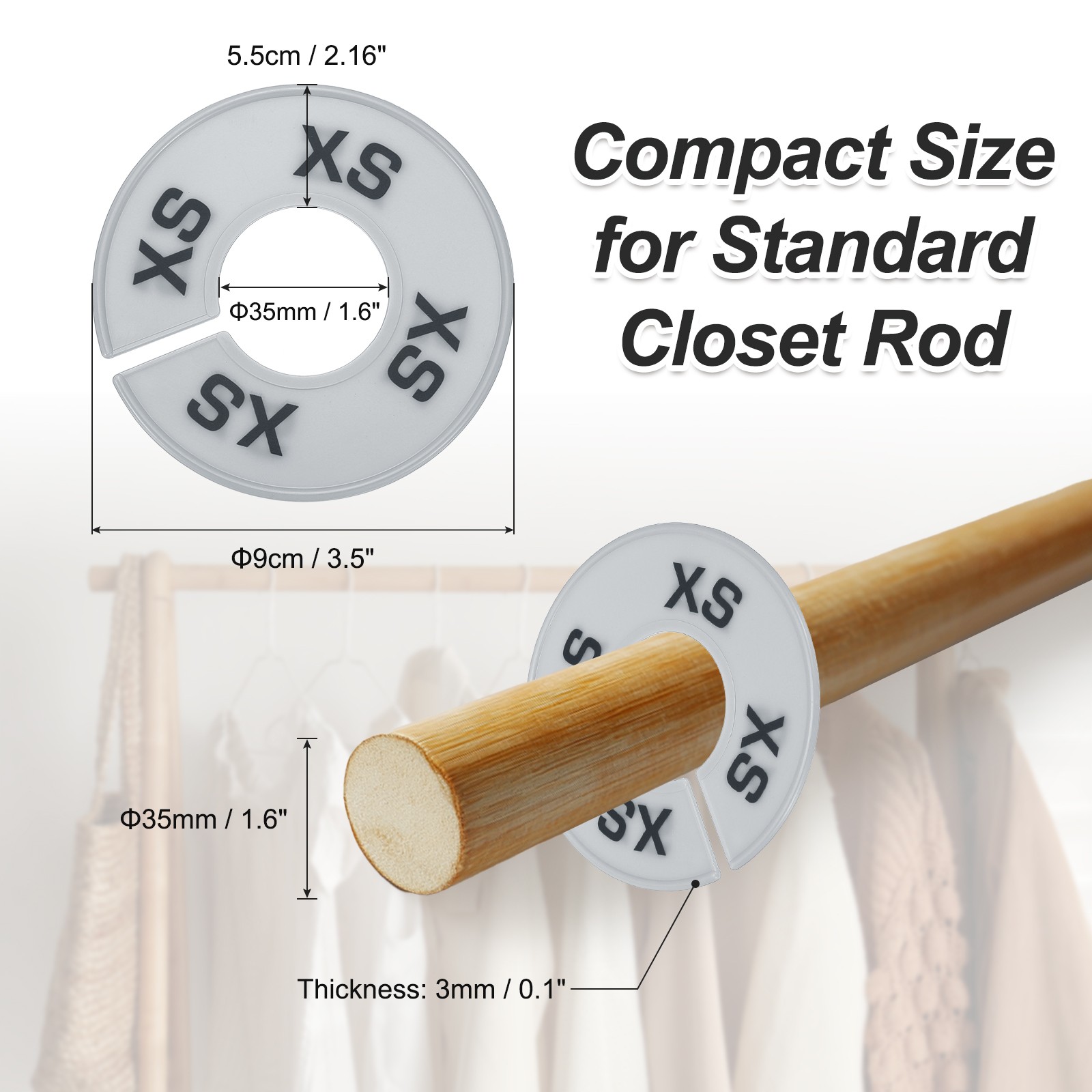 40 Pack Round Clothes Dividers for Hanging Clothes 8 Sizes Grey