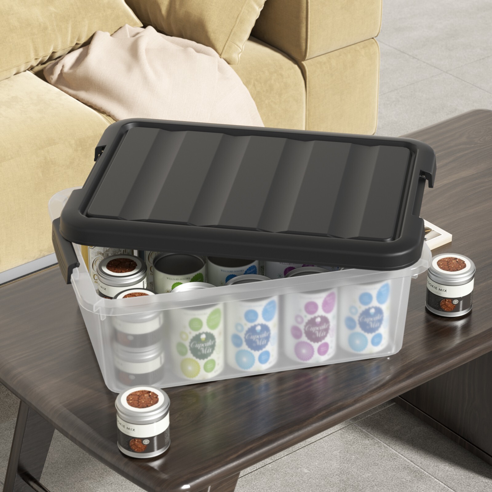 14 Quart Plastic Latching Box with Lids, 6 Packs Stackable Storage Containers