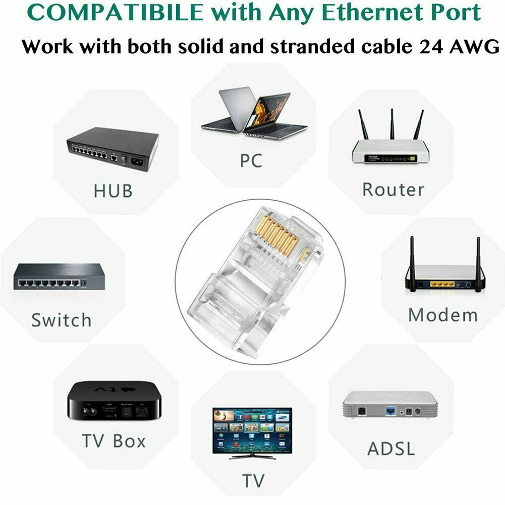 100pcs/set RJ45 Pass Through Modular Plug Network Cable Connector End 8P8C CAT6