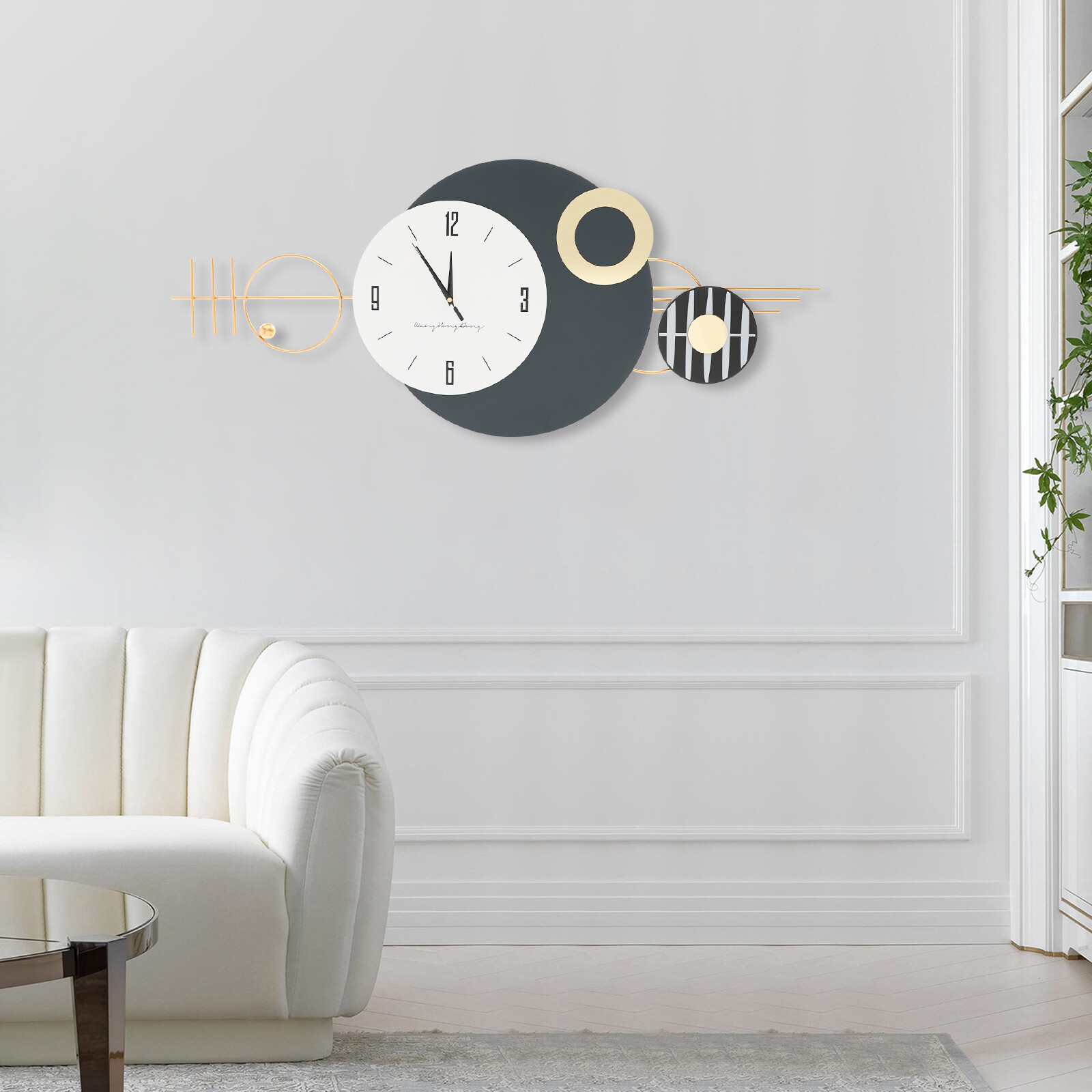 100x42cm Battery Powered Metal Wall Clock Modern Round Decorative Art Clock