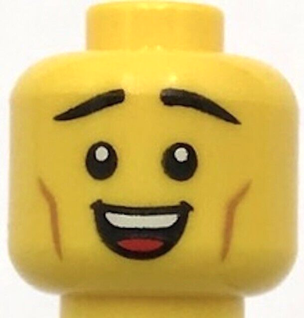 Lego New Yellow Minifigure Head Dual Sided Thin Eyebrows Cheek Lines Sweat Drop