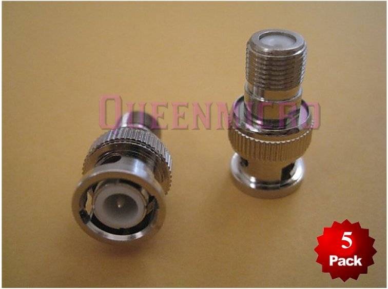 5x F type Female to BNC Male Coaxial Plug Jack Connector Adapter CCTV RG6 RG59