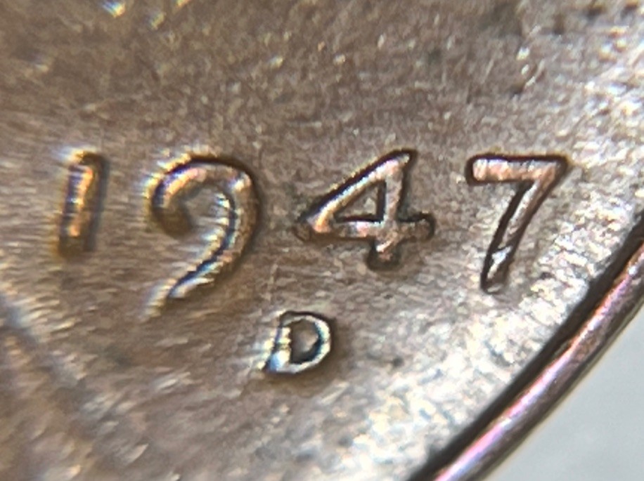 1947 D 7/7 Denver Mint Wheat Penny Double Die Obverse DDO 7 Over 7
