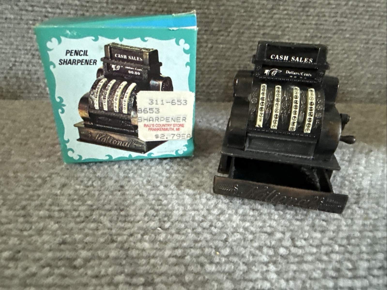 VTG Die-Cast Metal Mini Cash Register Pencil Sharpener w/ Box Antique Finish HTF