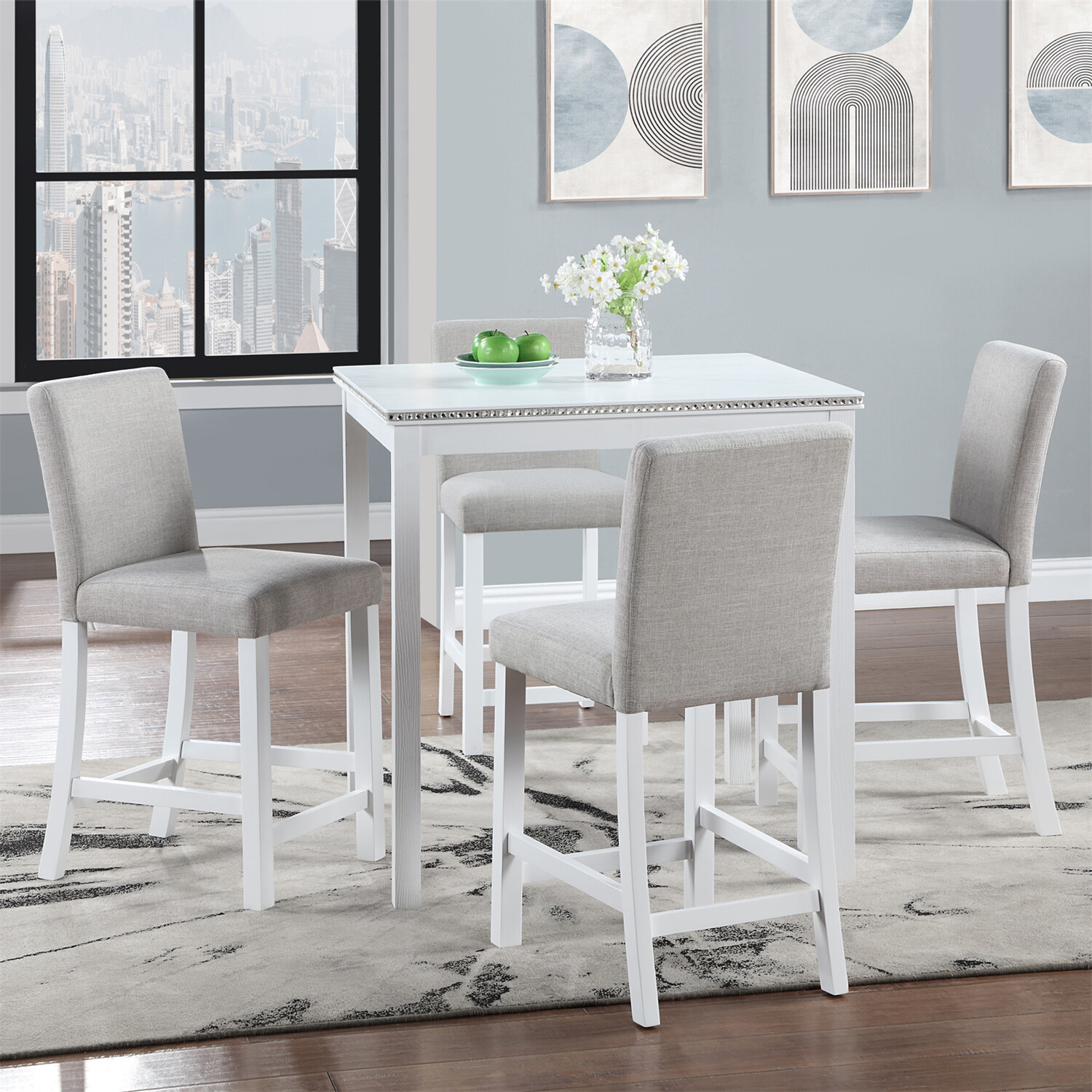 5 Piece Dining Table Set Wood Dining Table w/ 4 Chairs for Kitchen Dining Room