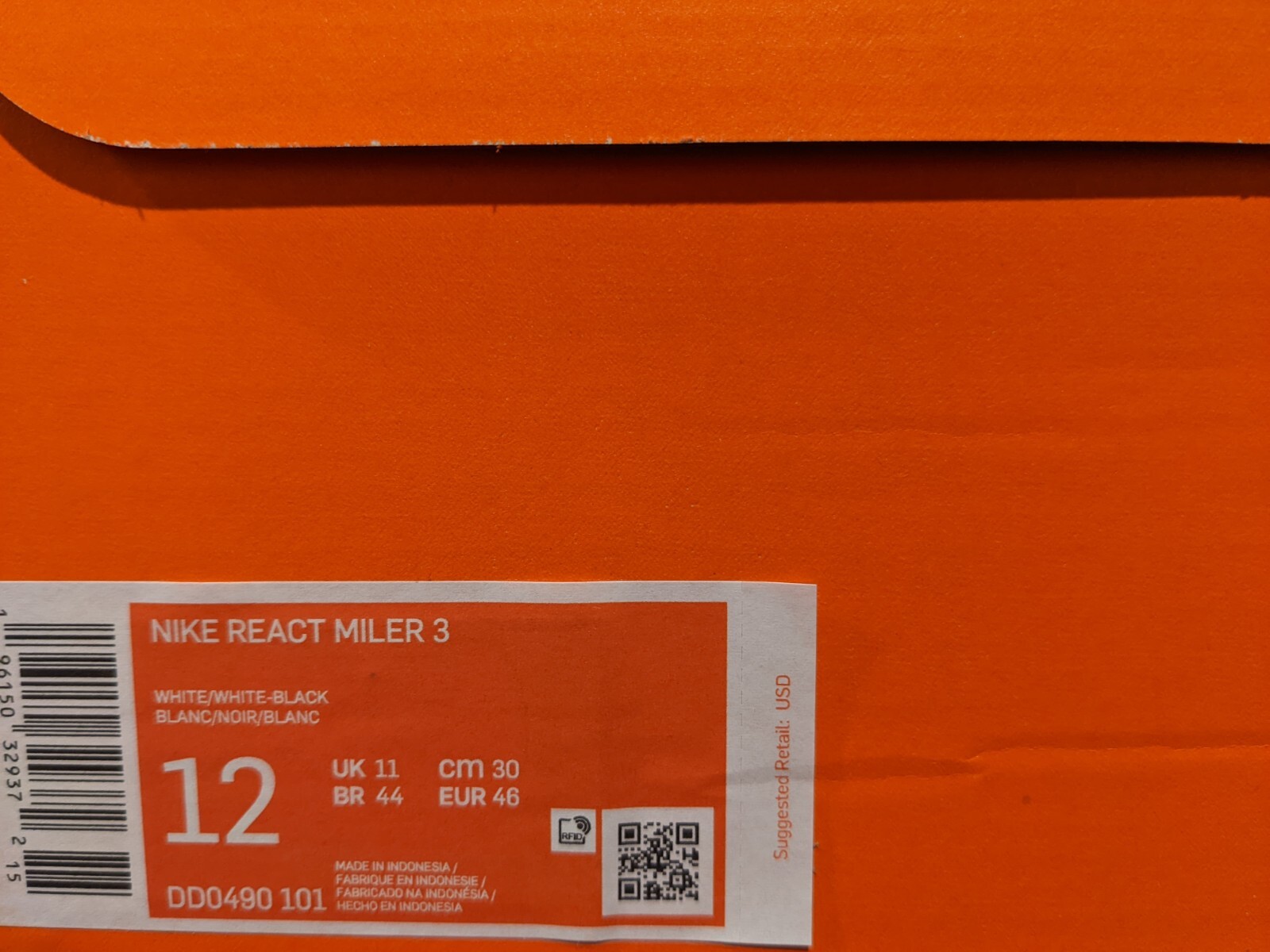 Nike Men's Nike React Miler 3 Sneaker Size 12 NIB