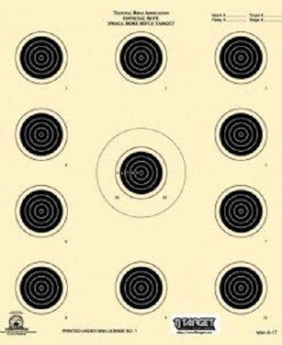 A-17 NRA Official 50 Foot small bore rifle target, (black)  (100 count) Tagboard