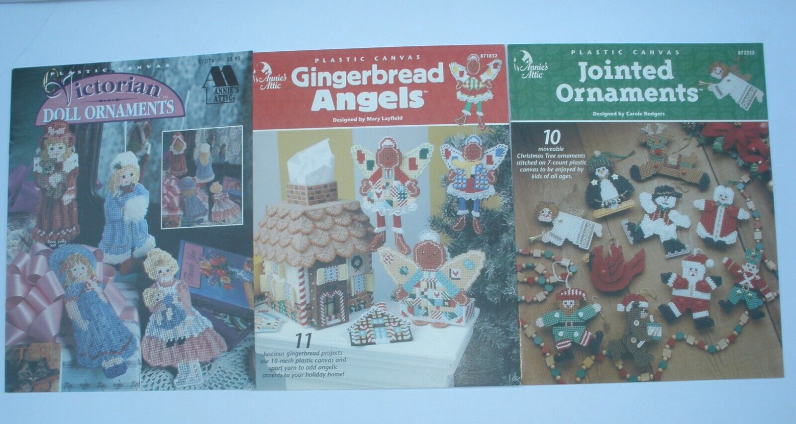 Annie's Attic Plastic Canvas Victorian Doll Jointed Gingerbread Angels Ornaments