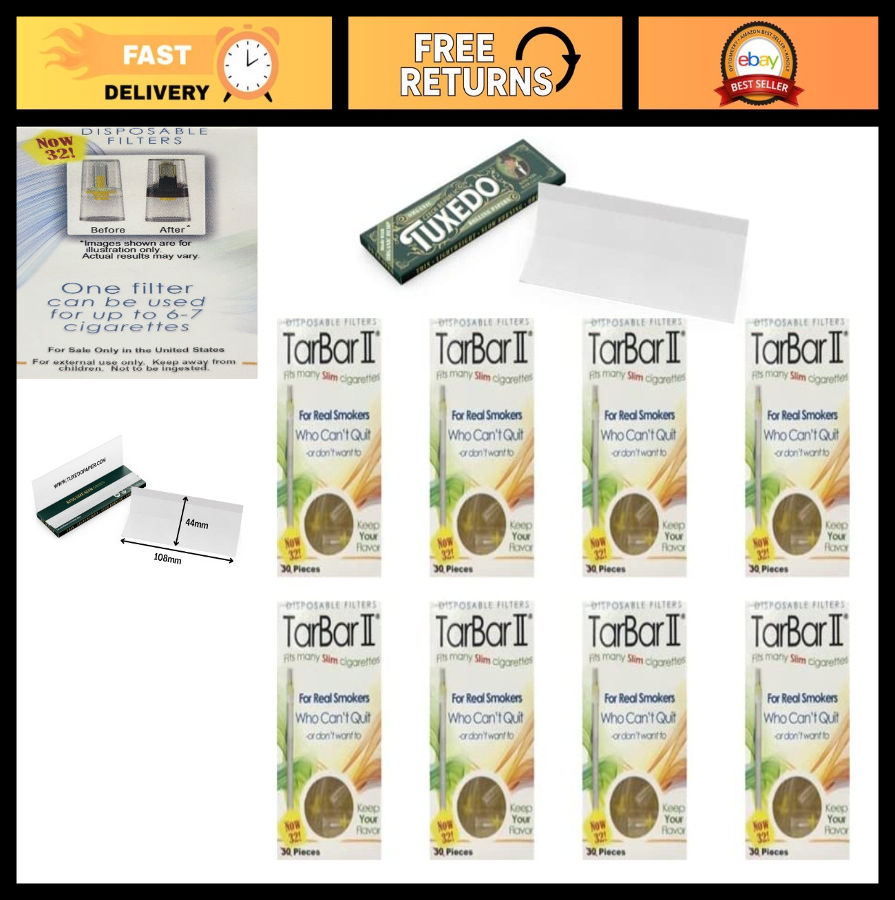 Cigarette Filters 8 Packs + King Size Slim Green Organic - Compare to Nic Out, T