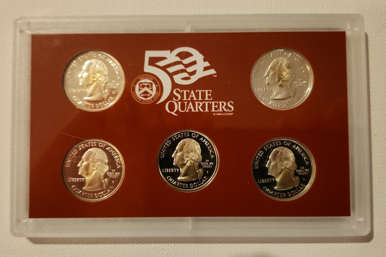 2005-S US Mint Silver Proof State Quarters Set, Box & COA, CA MN OR KS WV