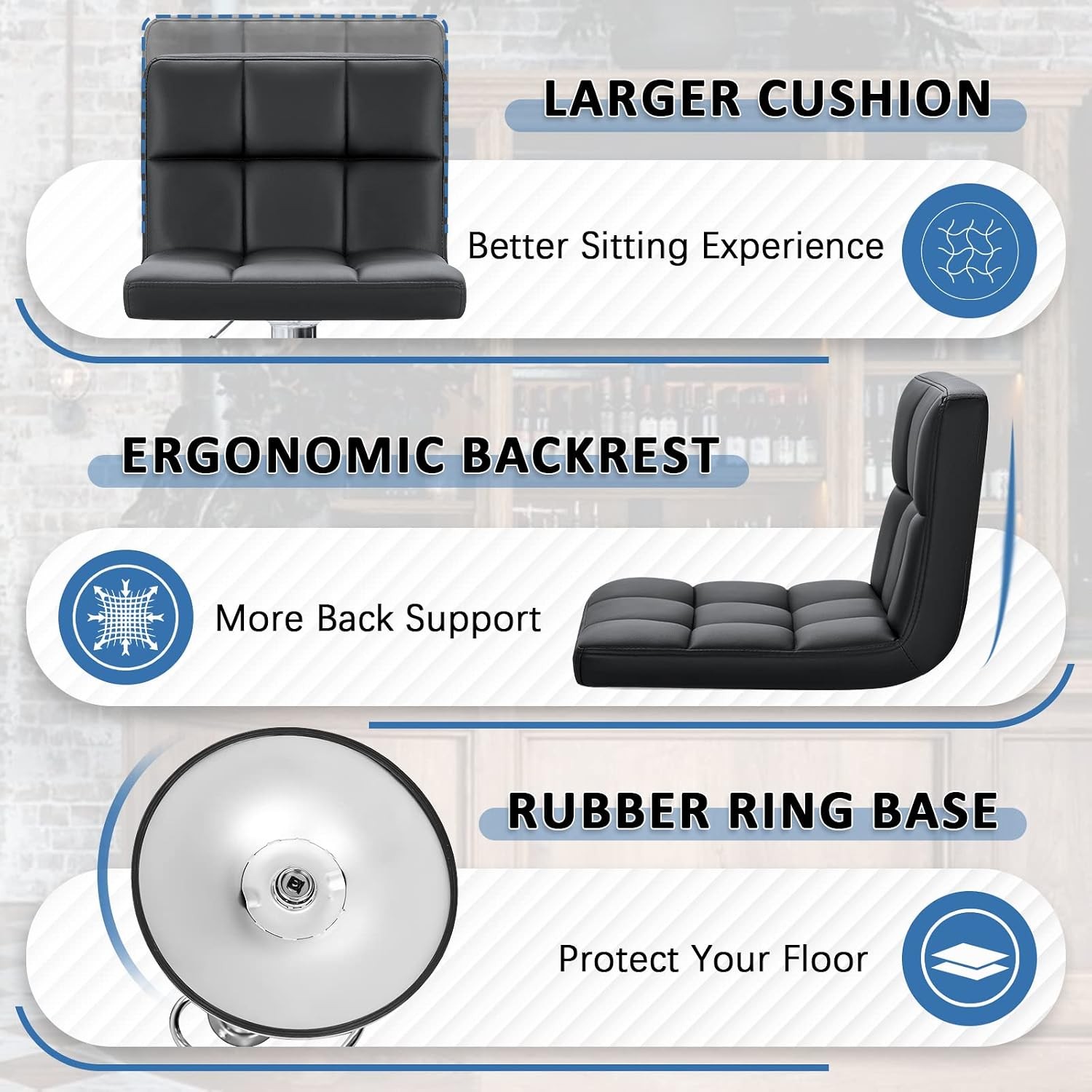 Bar Stools Modern PU Leather Adjustable Swivel Barstools Armless Hydraulic