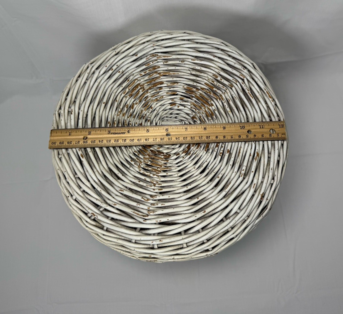 Vintage 3 Legged Wicker Tony Paul Attributed MCM Stool White