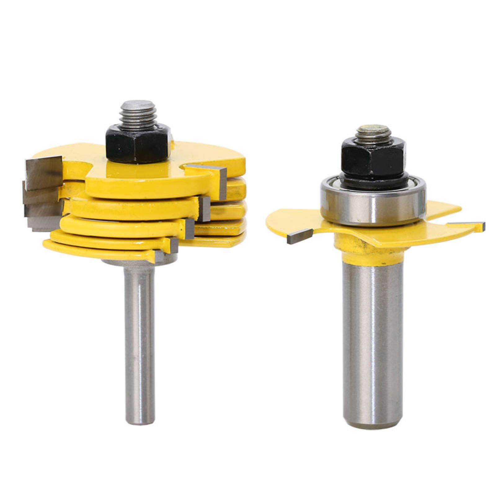 2Pcs Tongue & Groove Router Bits 1/4" 1/2" Shank 3 Teeth Adjustable T Shape Bits