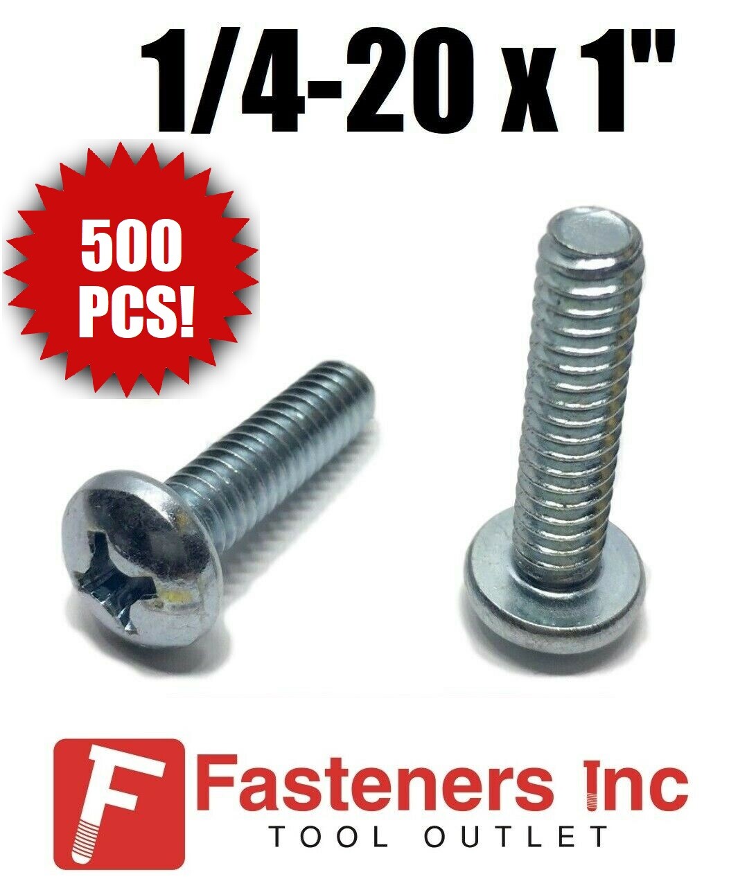 (Qty 500) 1/4-20 x 1" Phillips Pan Head Machine Screw Zinc Plated