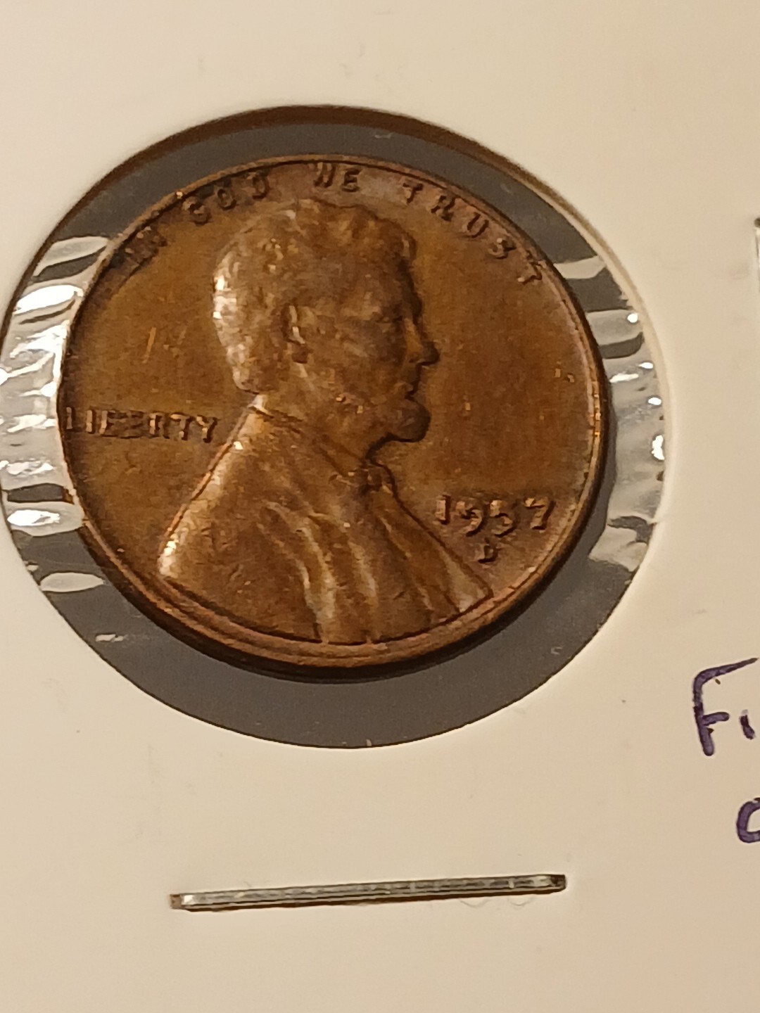 1957 D WHEAT CENT ERRORS DIE CHIPS ON LIBERTY & 9,5 OF DATE