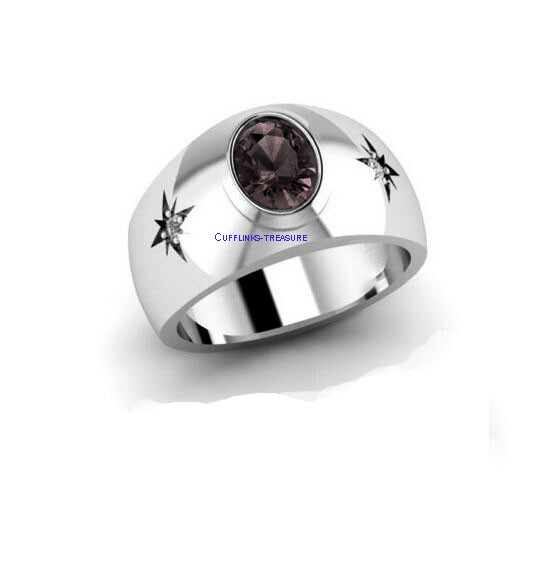 Natural Smoky Quartz & CZ Gemstones with 925 sterling Silver Ring For Men's #888