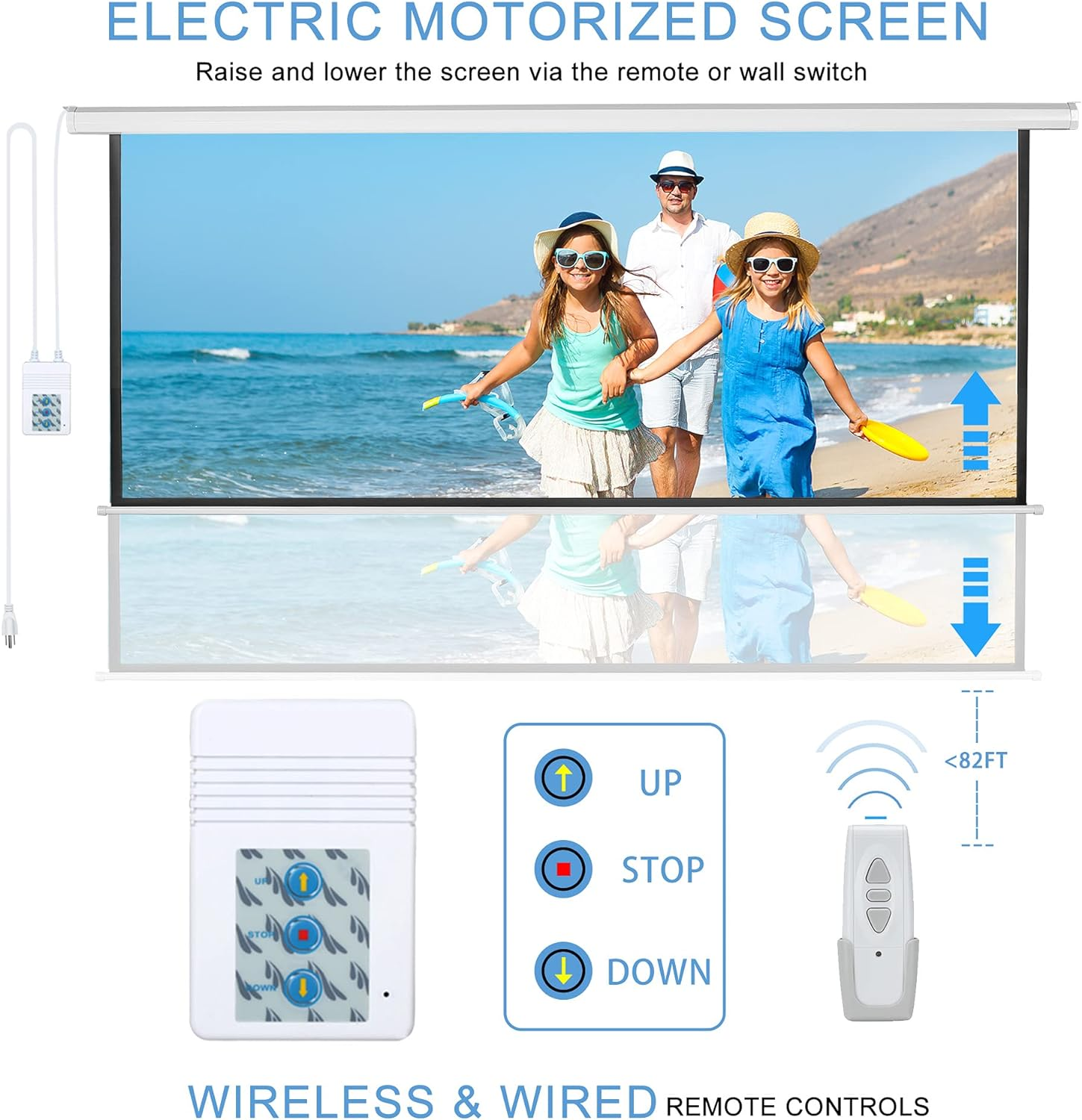 120" Motorized Projector Screen Electric Diagonal Automatic Projection 4:3 HD Mo